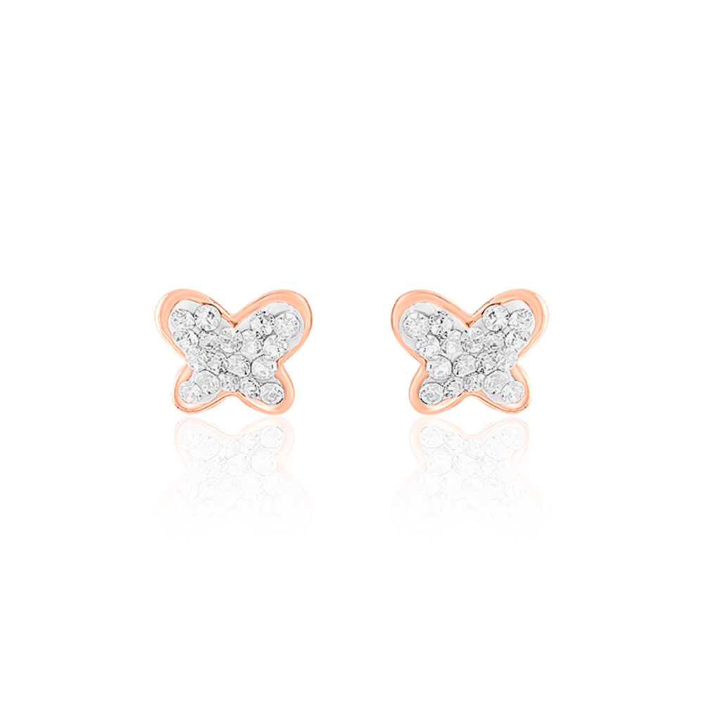 Boucles D'oreilles Puces Evaelle Papillon 0 Or Rose Strass - Puces Femme | Marc Orian