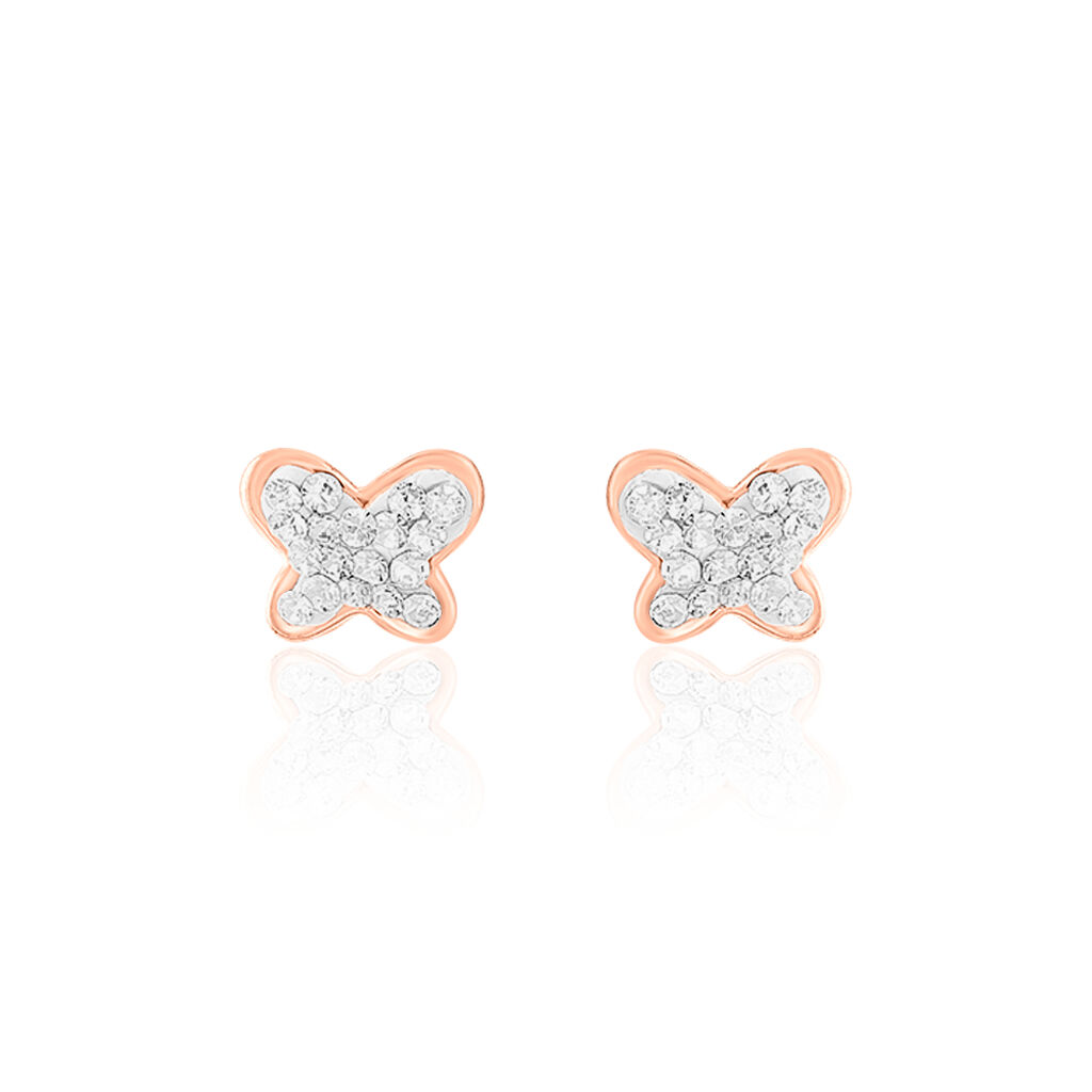 Boucles D'oreilles Puces Evaelle Papillon 0 Or Rose Strass - Puces Femme | Marc Orian