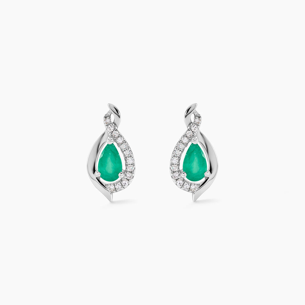 Boucles D'oreilles Puces Angelika Or Blanc Emeraude Et Diamant - Puces Femme | Marc Orian