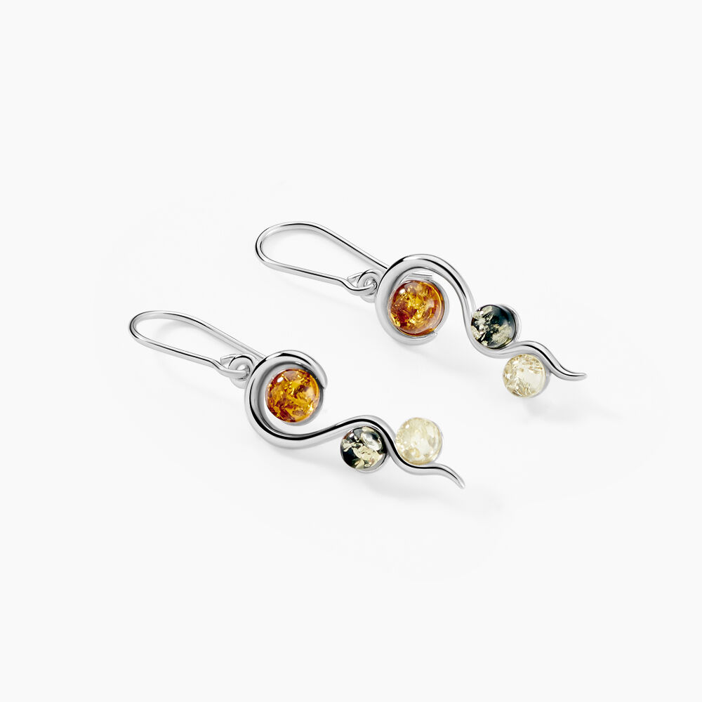 Boucles D'oreilles Pendantes Murriel Argent Blanc Ambre - Pendantes Femme | Marc Orian