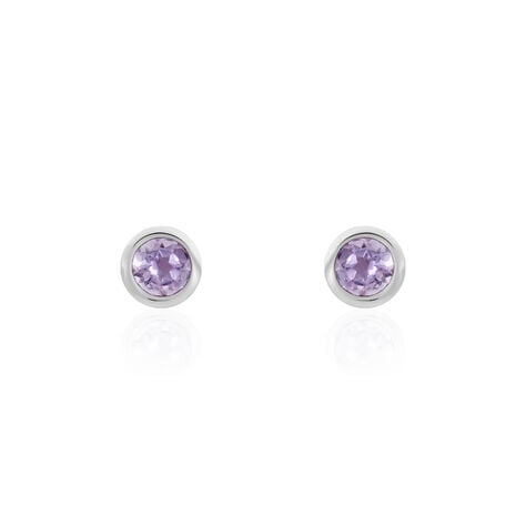 Boucles D'oreilles Puces Edy Serti Clos Or Blanc Amethyste - Puces Femme | Marc Orian