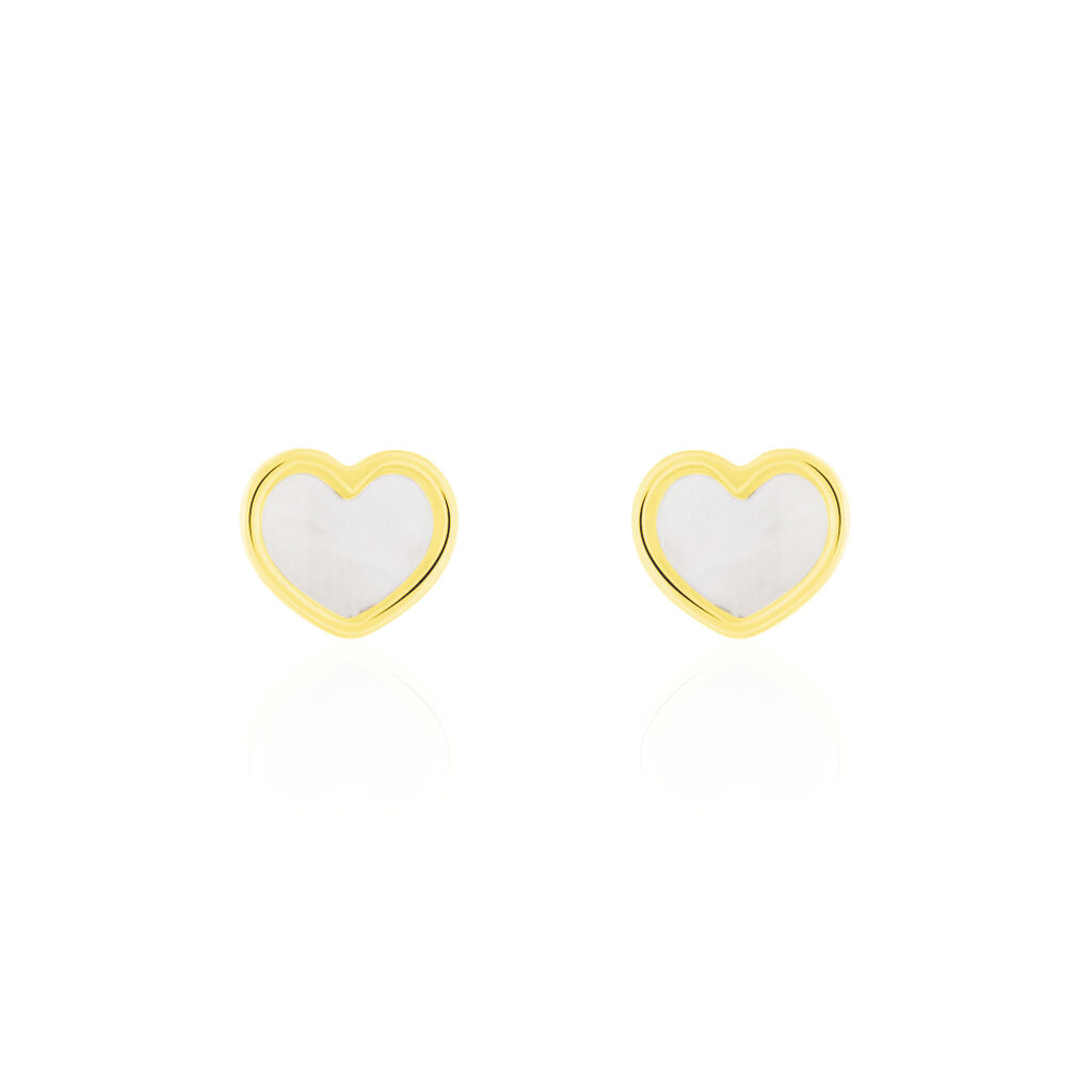 Boucles D'oreilles Puces Amaryllis Coeur Or Jaune Nacre - Puces Enfant | Marc Orian