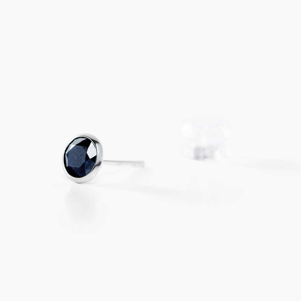 Boucles D'oreilles Puces Edy Serti Clos Or Blanc Saphir - Puces Femme | Marc Orian