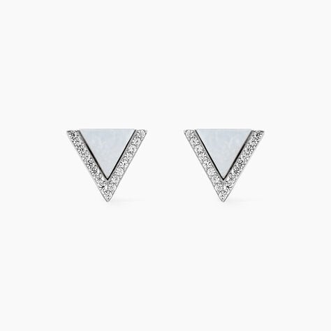 Boucles D'oreilles Puces Mori Argent Blanc Oxyde De Zirconium Et Nacre - Pendantes Femme | Marc Orian