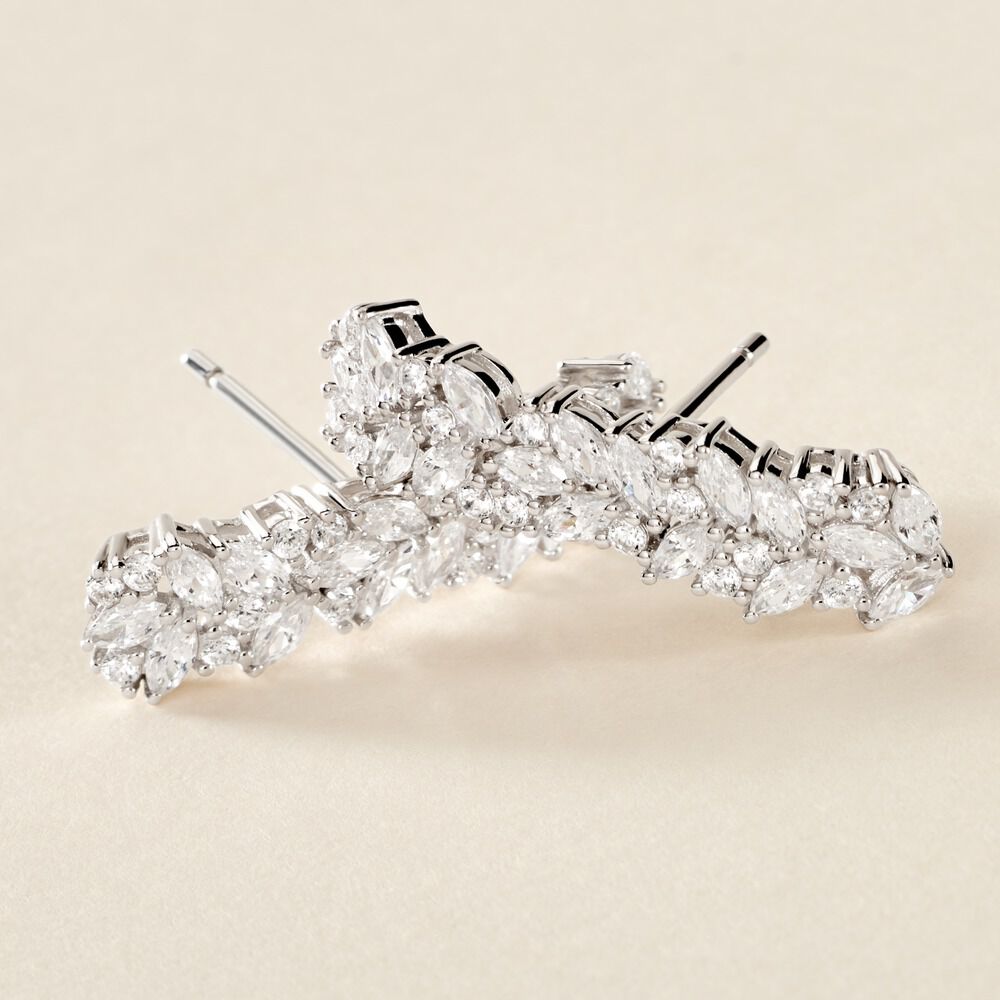 Bijoux D'oreilles Argent Blanc Precieux Flocon Oxyde De Zirconium - Piercings d'oreilles Femme | Marc Orian