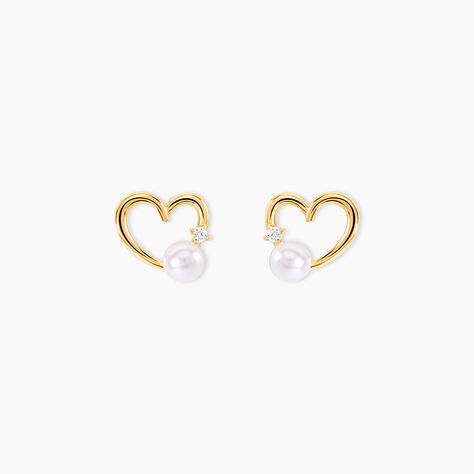 Boucles D'oreilles Puces Or Jaune Fergus Perle De Culture Oxyde - Boucles d'oreilles mariage Femme | Marc Orian