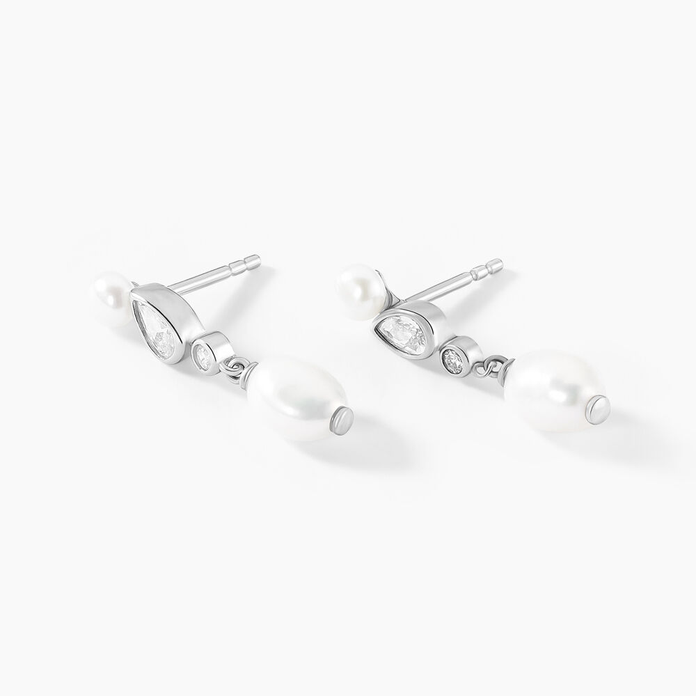 Boucles D'oreilles Pendantes Dua Argent Blanc Perle De Culture Oxyde - Pendantes Femme | Marc Orian
