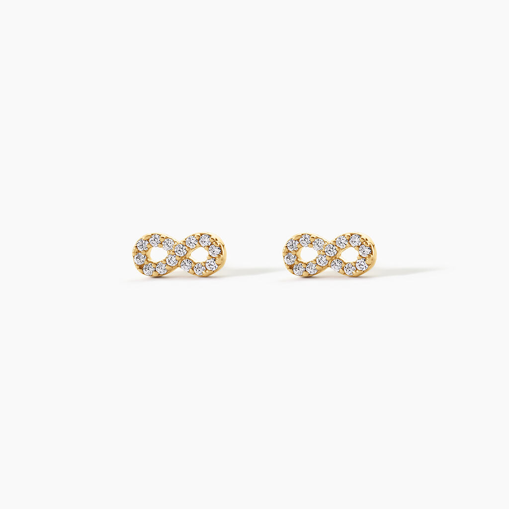 Boucles D'Oreilles Puces Fannelle Argent Dor&eacute; A L'Or 750/1000 Oxyde De Zirconium - Puces Femme | Marc Orian