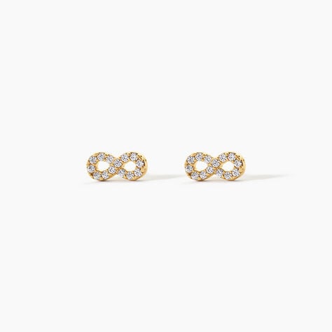 Boucles D'Oreilles Puces Fannelle Argent Dor&eacute; A L'Or 750/1000 Oxyde De Zirconium - Puces Femme | Marc Orian