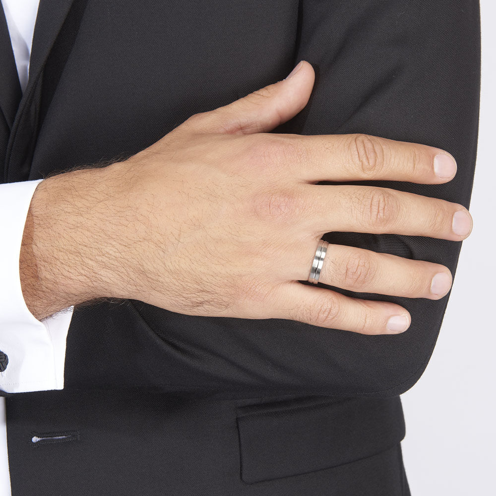 Alliance Liseret Central Ruban Plat Palladium Blanc - Alliances duo Homme | Marc Orian
