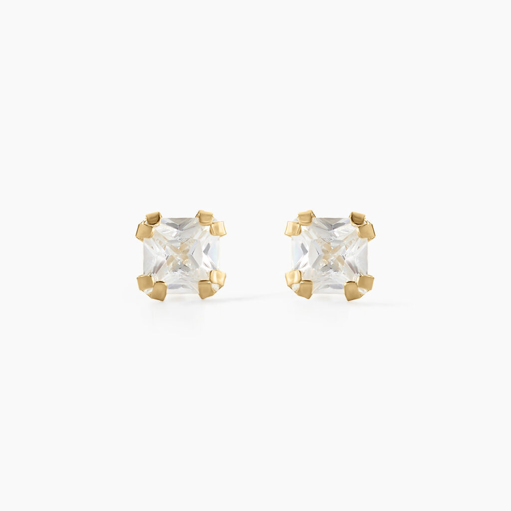 Boucles D'oreilles Puces Doreen Carre Or Jaune Oxyde De Zirconium - Puces Femme | Marc Orian