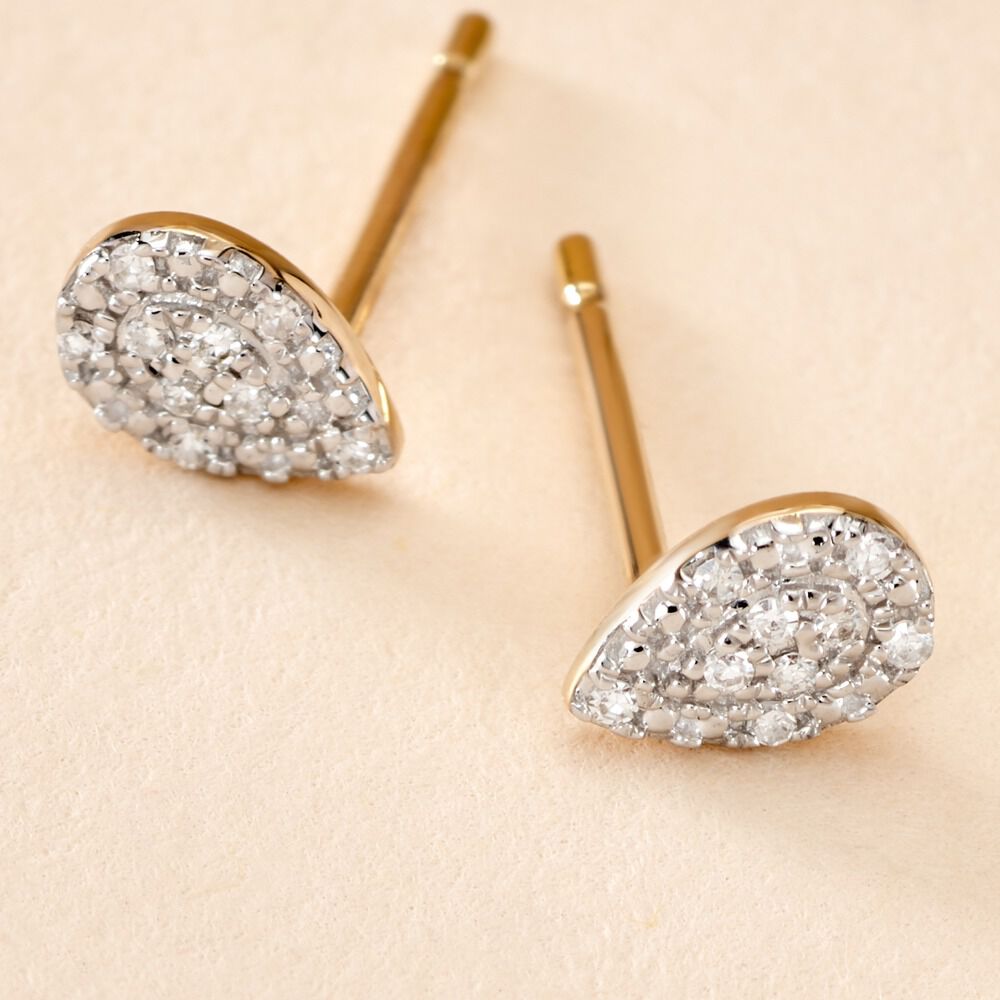 Boucles D'oreilles Puces Pear C Or Jaune Diamant - Puces Femme | Marc Orian