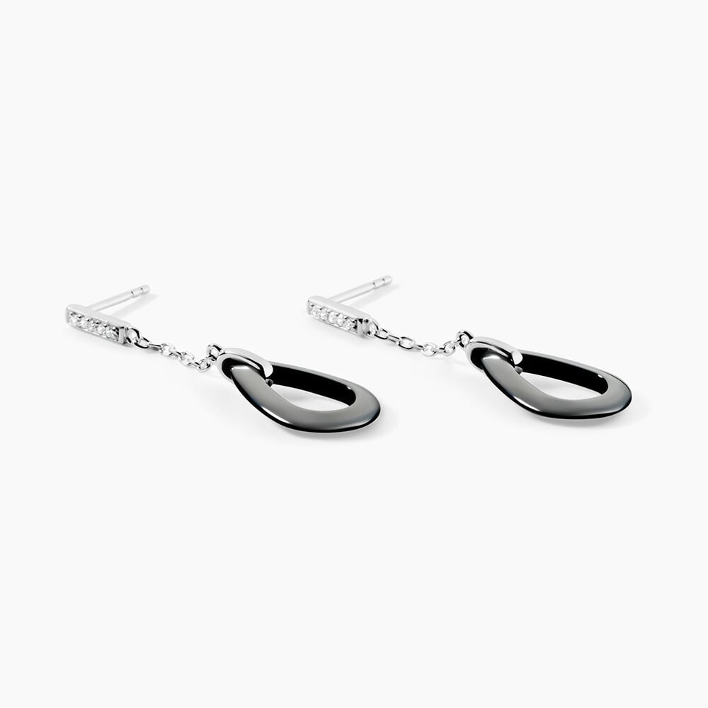 Boucles D'oreilles Pendantes Amaris Argent Blanc C&eacute;ramique Et Oxyde - Pendantes Femme | Marc Orian