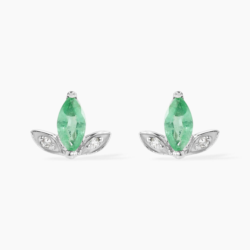 Boucles D'oreilles Puces Or Blanc Febe Emeraude Diamant -  Femme | Marc Orian
