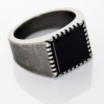 Bague Chevali&egrave;re Acier Vieillit Haris Agate - Bijoux fantaisie Homme | Marc Orian