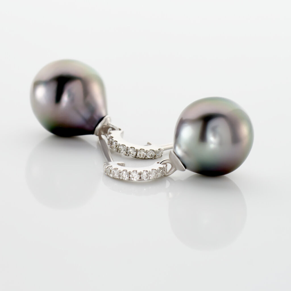 Boucles D'oreilles Puces Gatiene Or Blanc Perle De Culture Et Diamant - Boucles d'oreilles Pendantes Femme | Marc Orian