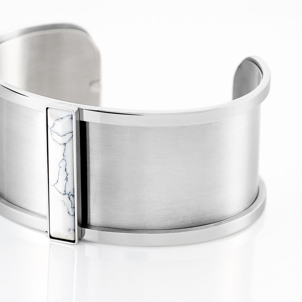 Bracelet Jonc Melvyna Acier Blanc Pierre De Synthese - Bracelets joncs Femme | Marc Orian