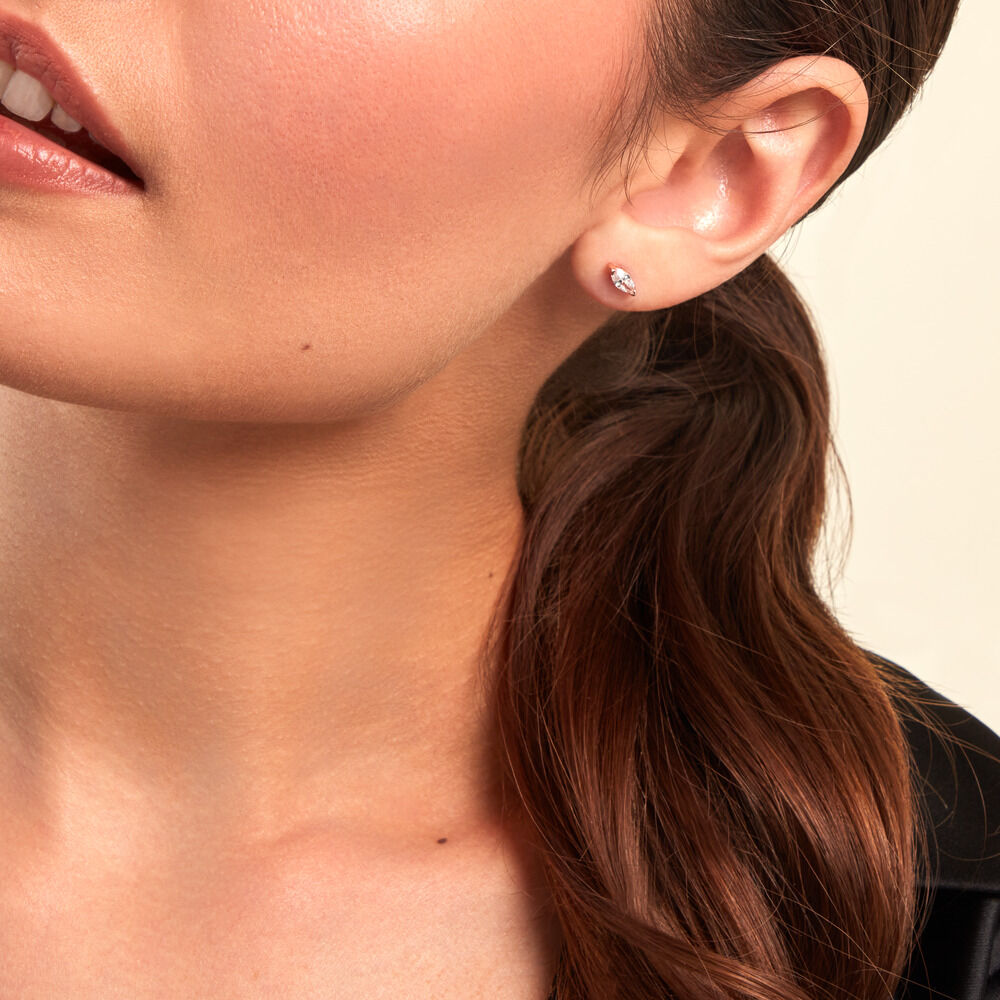 Boucles D'oreilles Puces Navette Argent Rose Oxyde De Zirconium - Puces Femme | Marc Orian