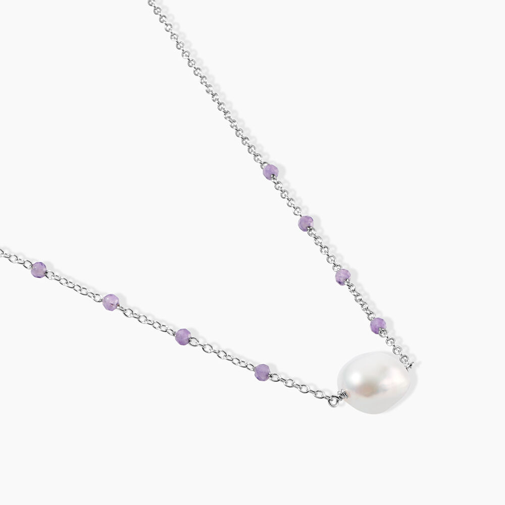 Collier Kerri Argent Blanc Perle De Culture Am&eacute;thyste - Colliers avec pierres Femme | Marc Orian