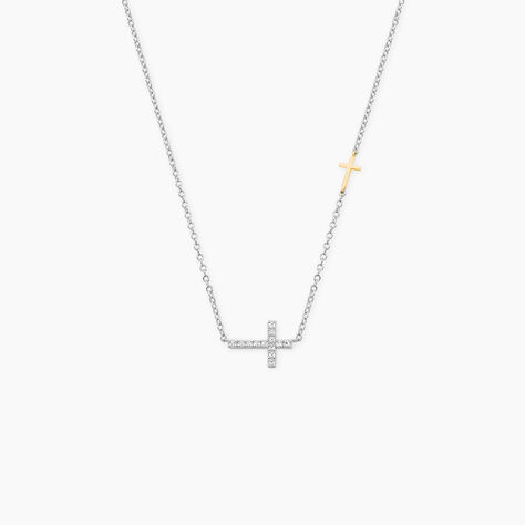 Collier Edline Or Jaune et Argent Blanc Oxyde De Zirconium - Colliers avec pierres Femme | Marc Orian