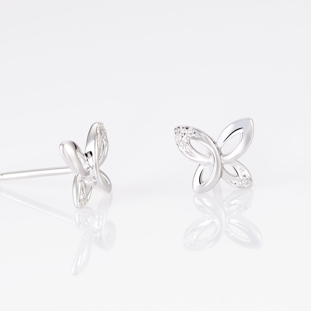 Boucles D'oreilles Puces Papillon Or Blanc Diamant - Puces Femme | Marc Orian