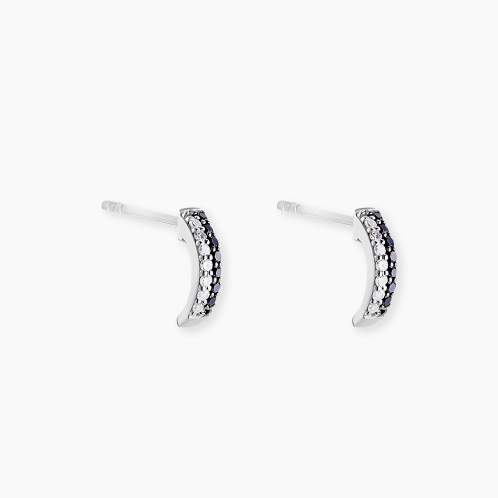 Boucles D'oreilles Puces Demi Lune Or Blanc Diamant - Puces Femme | Marc Orian