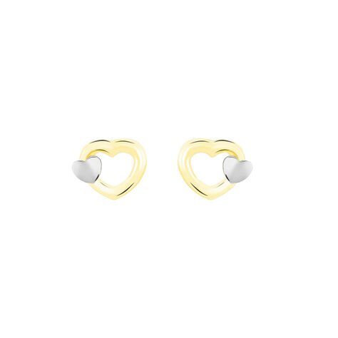 Boucles D'oreilles Puces Anne-maudae Double Coeurs Or Bicolore - Clous d'oreilles Femme | Marc Orian