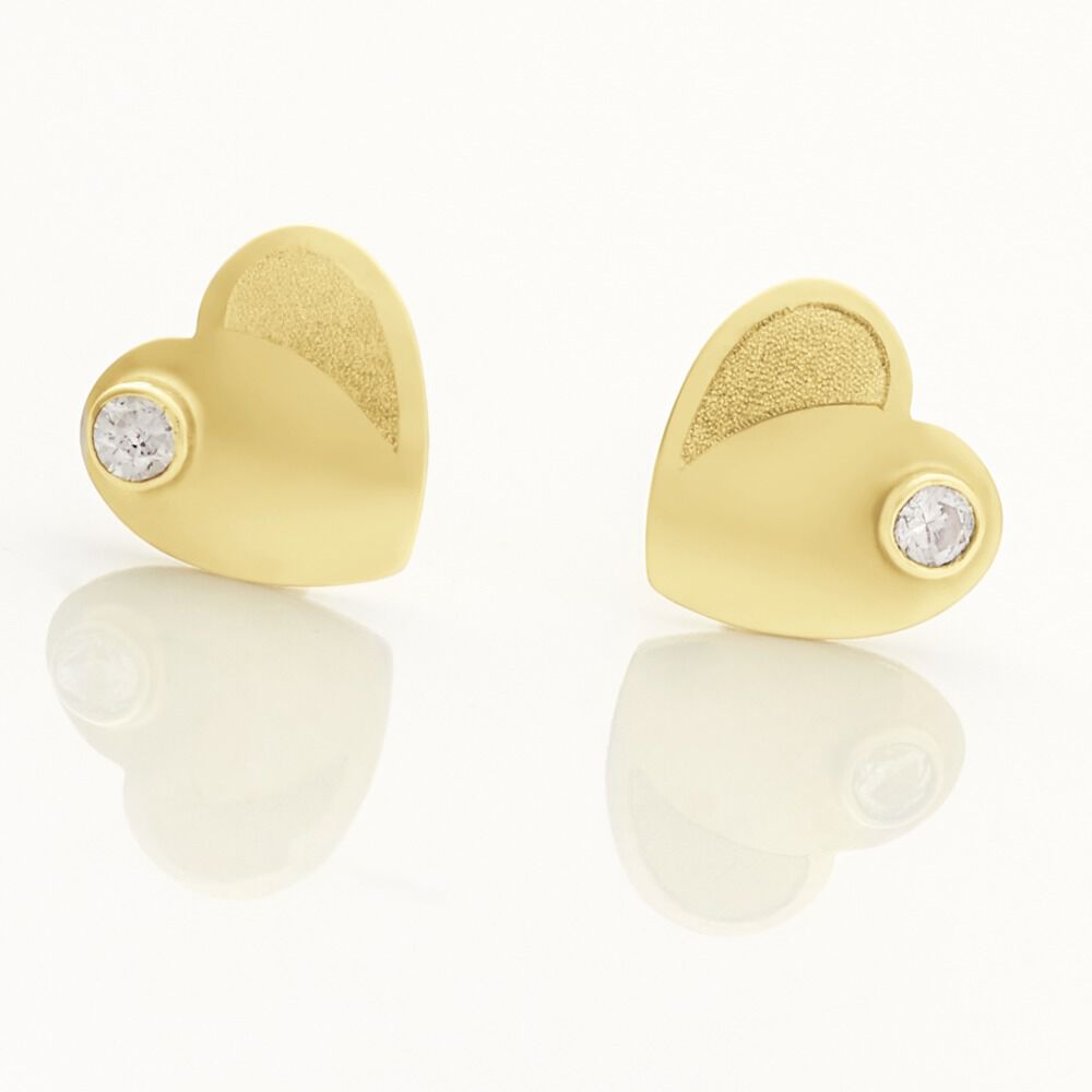 Boucles D'oreilles Puces Freddie Coeur Plein Or Jaune Oxyde De Zirconium - Puces Famille | Marc Orian