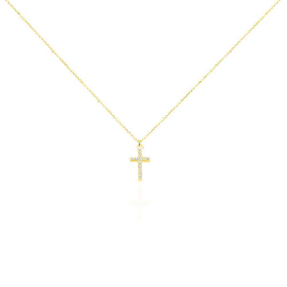 Or jaune 750 avec chaîne, femme et enfant Pendentif en forme de croix avec chaîne Avec étui à bijoux. Pour homme