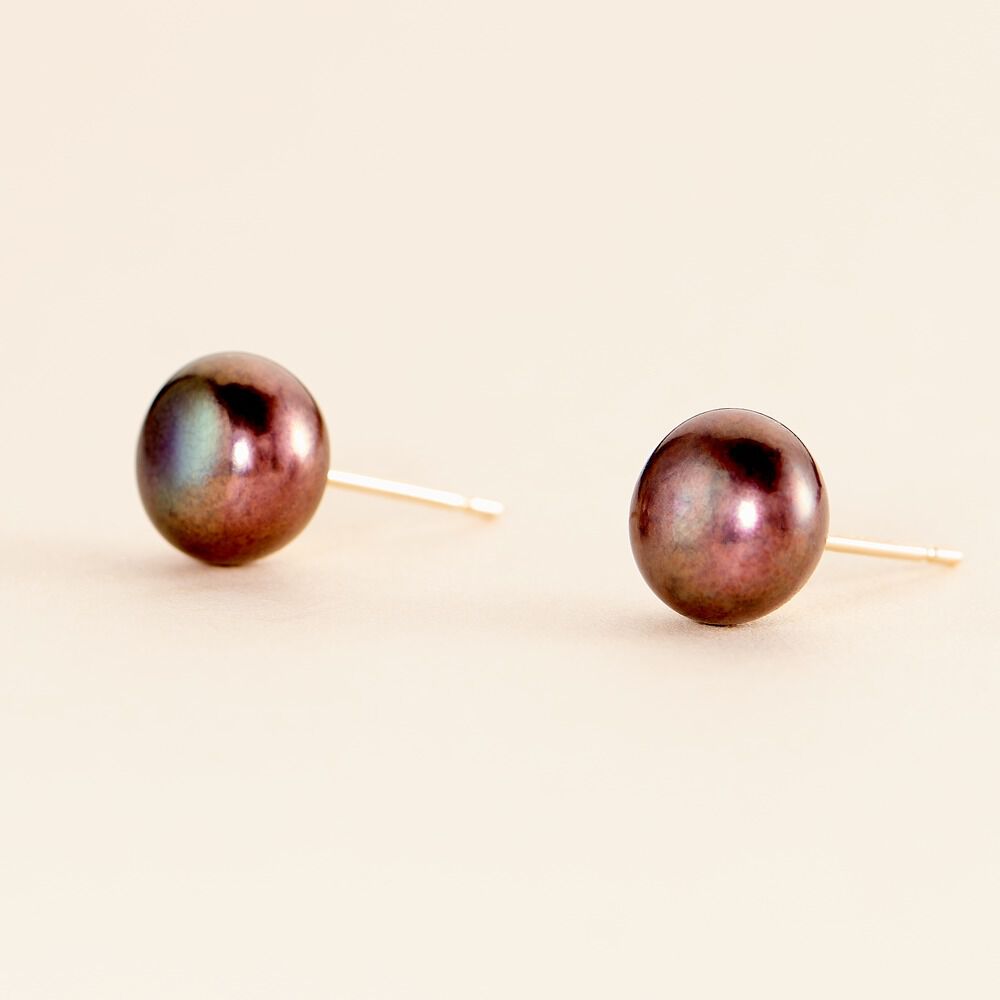 Boucles D'oreilles Puces Micaelle Teintees Or Jaune Perle De Culture - Boucles d'oreilles mariage Femme | Marc Orian