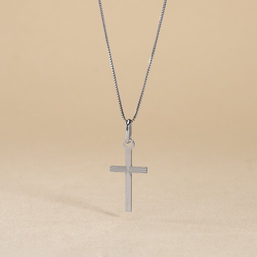 Pendentif Bathilde Croix Striee Or Blanc - Pendentifs Unisex | Marc Orian