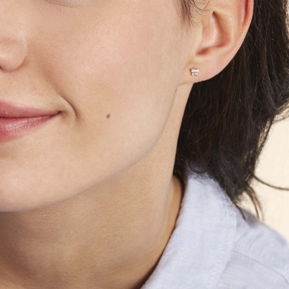 Boucles D'oreilles Puces Eleanor Fleur Or Blanc Oxyde De Zirconium - Puces Femme | Marc Orian