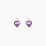 Boucles D'oreilles Puces Heart Or Jaune Am&eacute;thyste Oxyde Zirconium - Puces Femme | Marc Orian