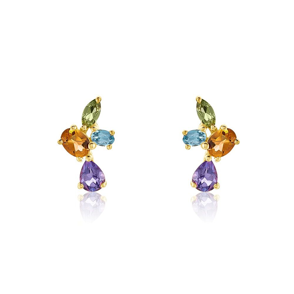 Boucles D'oreilles Puces Hortense Or Jaune Citrine Am&eacute;thyste Topaze - Puces Femme | Marc Orian