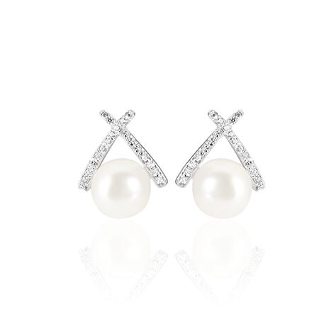 Boucles D'oreilles Puces Yacinthe Argent  Perle De Culture Et Oxyde - Puces Femme | Marc Orian