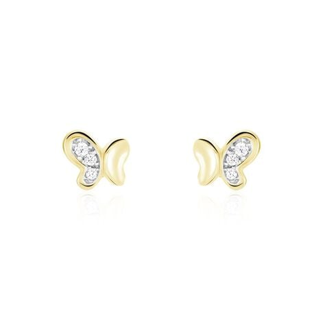 Boucles D'oreilles Puces Ilham Papillon Or Jaune Oxyde De Zirconium - Puces Femme | Marc Orian