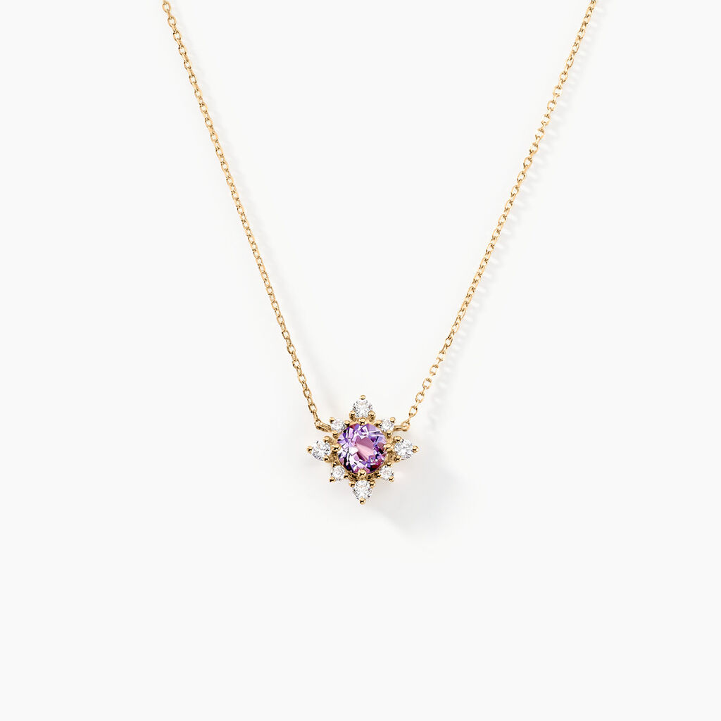 Collier Astrithr Or Jaune Am&eacute;thyste Oxyde De Zirconium - Colliers avec pierres Femme | Marc Orian