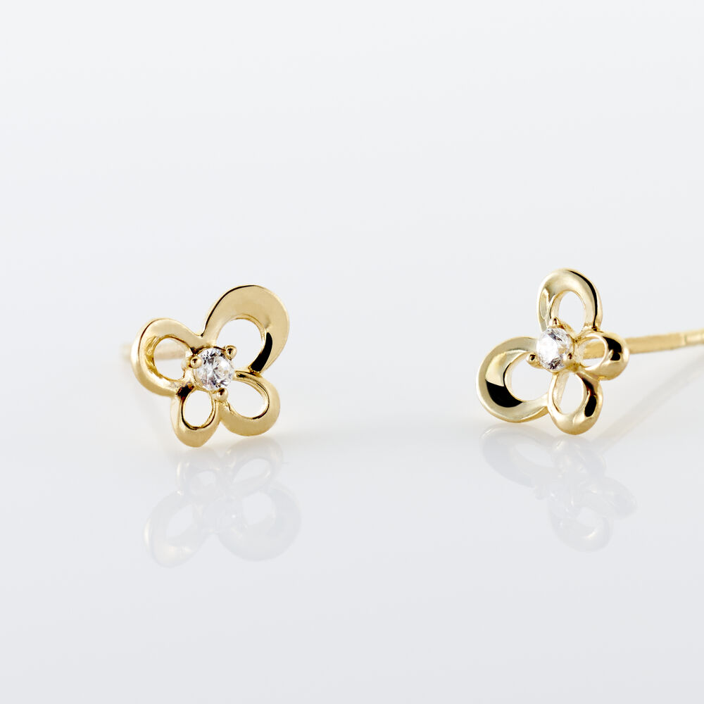 Boucles D'oreilles Puces Cathy Fleur Or Jaune Oxyde De Zirconium - Puces Famille | Marc Orian
