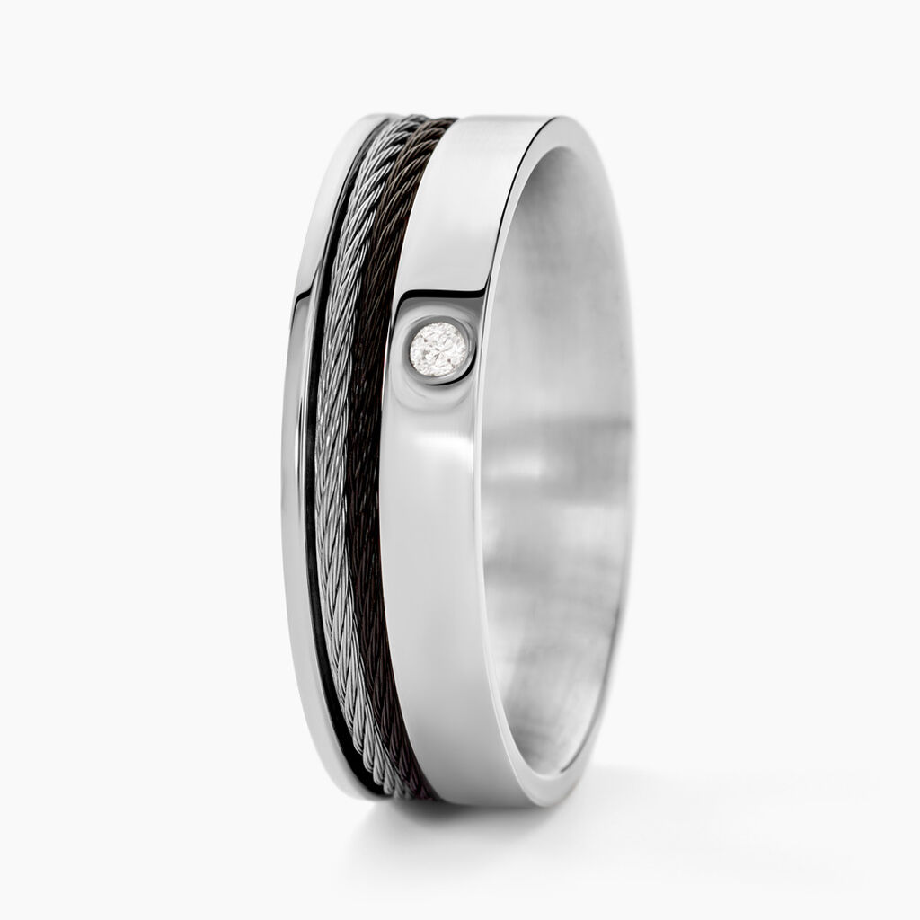 Bague Madine Acier Blanc Diamant - Bagues pierres précieuses Homme | Marc Orian