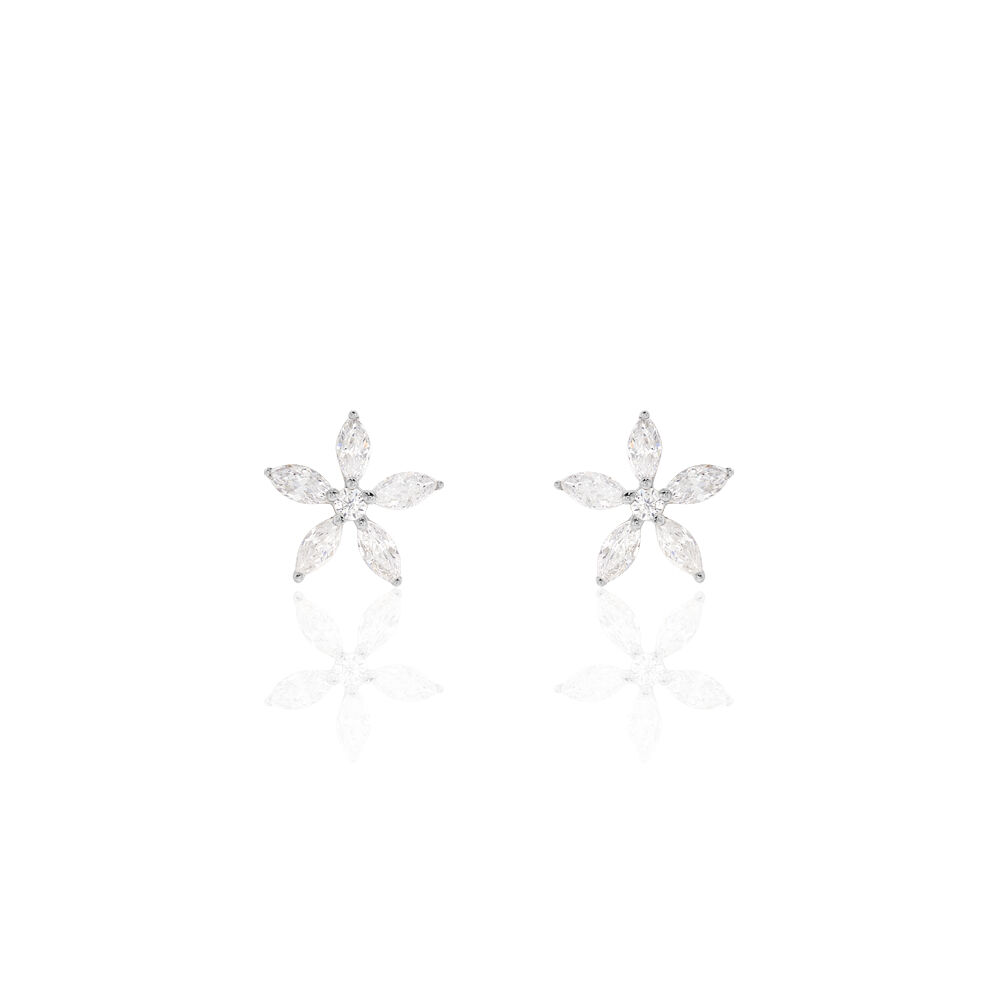 Boucles D'oreilles Puces Horcia Or Blanc Oxyde De Zirconium - Puces Femme | Marc Orian