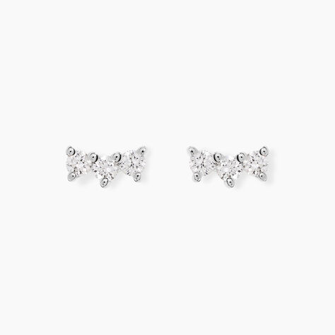 Boucles D'oreilles Puces Sigourney Argent Blanc Diamant Synth&eacute;tique - Puces Femme | Marc Orian