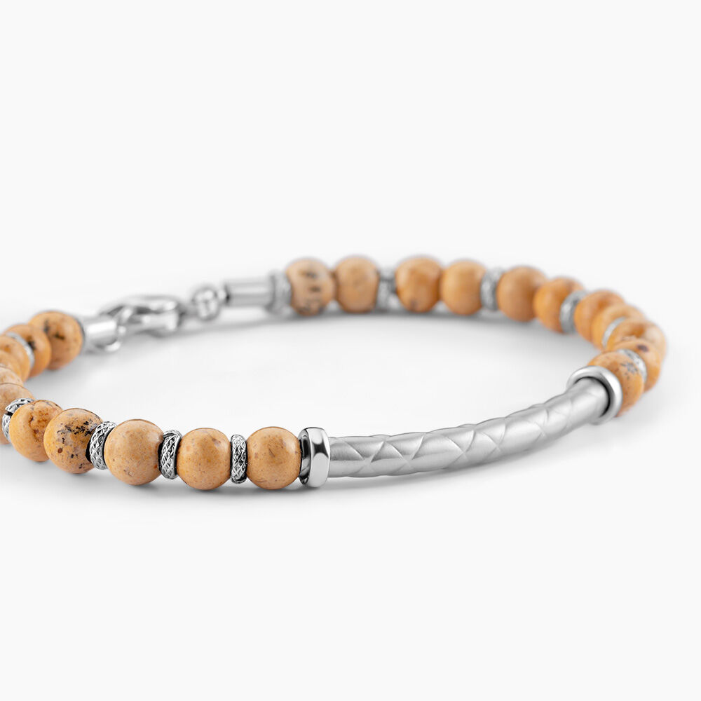 Bracelet Naturel Acier Blanc Jaspe Africain - Bracelets cha&icirc;nes Homme | Marc Orian