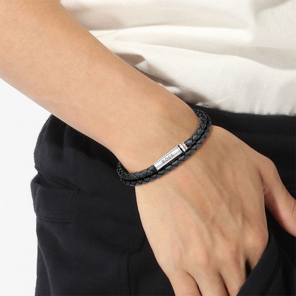 Bracelet Boss Ares Cuir De Veau Noir - Bracelets cuir Homme | Marc Orian