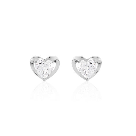 Boucles D'oreilles Puces Daria Coeur Plein Or Blanc Oxyde De Zirconium - Clous d'oreilles Femme | Marc Orian