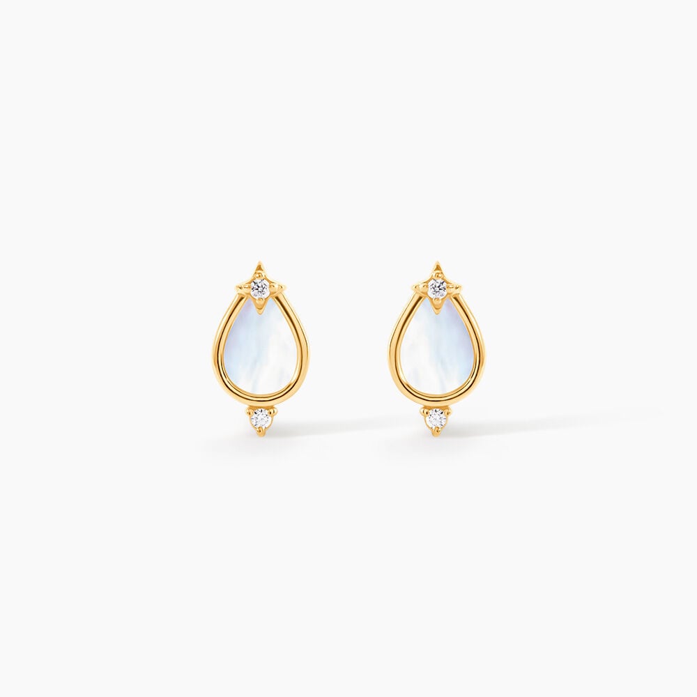 Boucles D'Oreilles Puces Cadoc Or Jaune Nacre Oxyde De Zirconium - Puces Femme | Marc Orian