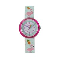 cadran rose fond multicolore bracelet plastique vert