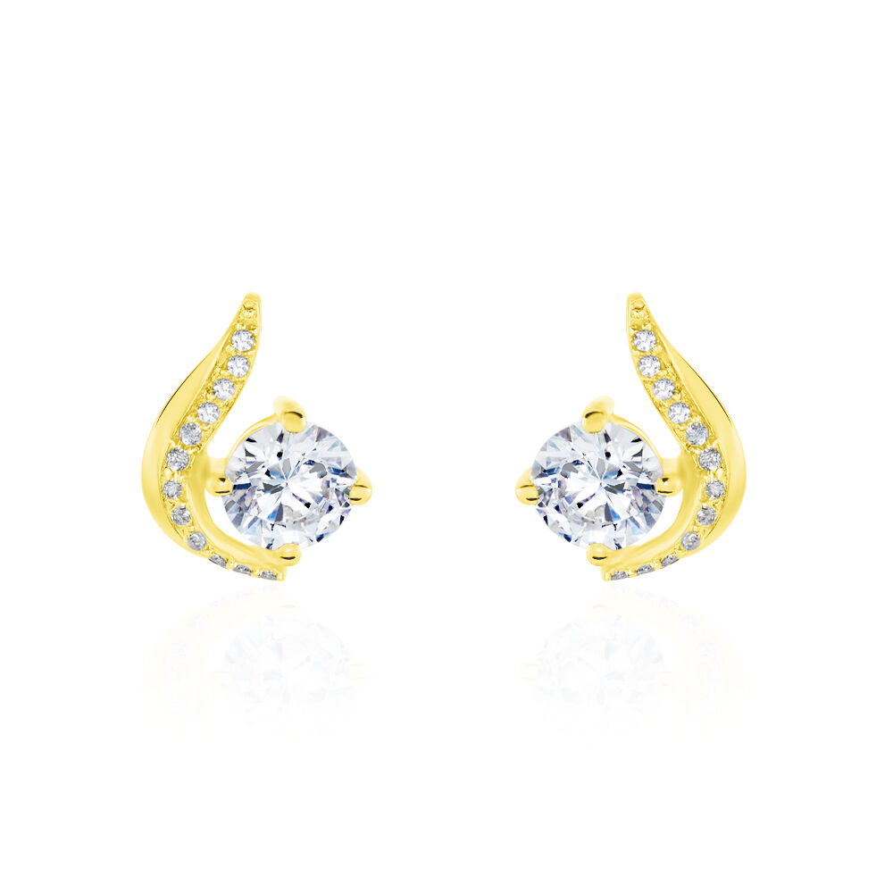 Boucles D'oreilles Puces Sevde Or Jaune Oxyde De Zirconium - Puces Femme | Marc Orian