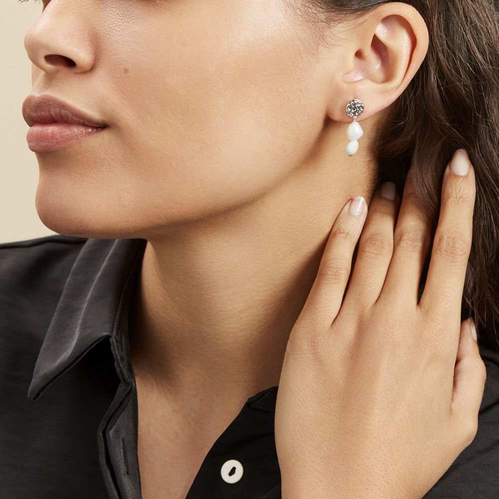Boucles D'oreilles Pendantes Aroha Argent Blanc Amazonite Perle - Pendantes Femme | Marc Orian