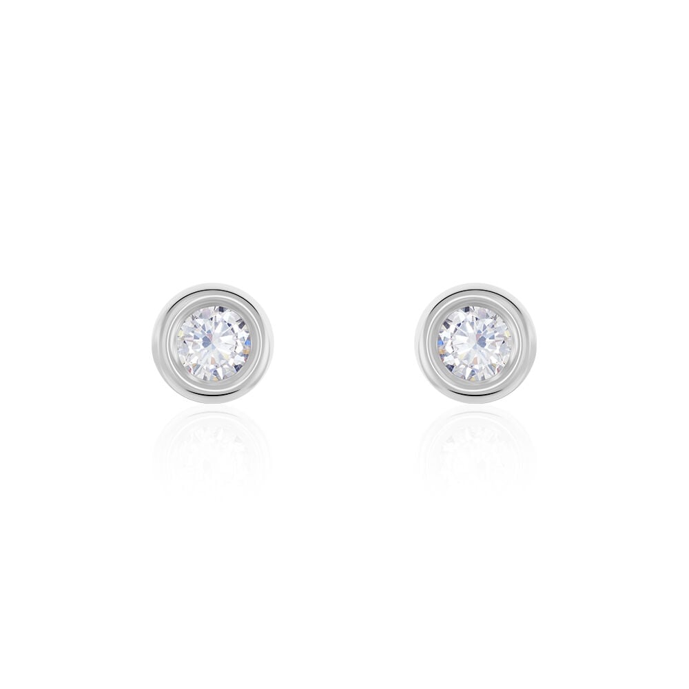 Boucles D'oreilles Puces Eden Serti Pneu Or Blanc Oxyde De Zirconium - Puces Femme | Marc Orian