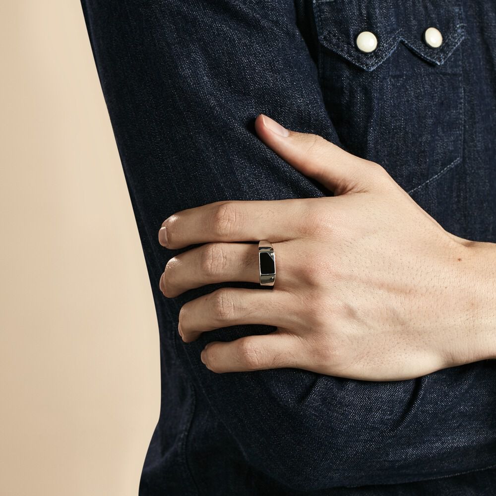 Chevalière Argent Blanc Python Email Et Oxyde De Zirconium - Chevalières Homme | Marc Orian